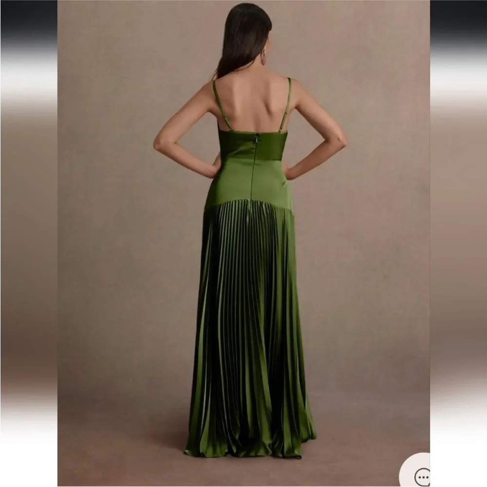 Azazie Jill Olive Green Dropped Waist Gown - Picture 4 of 8